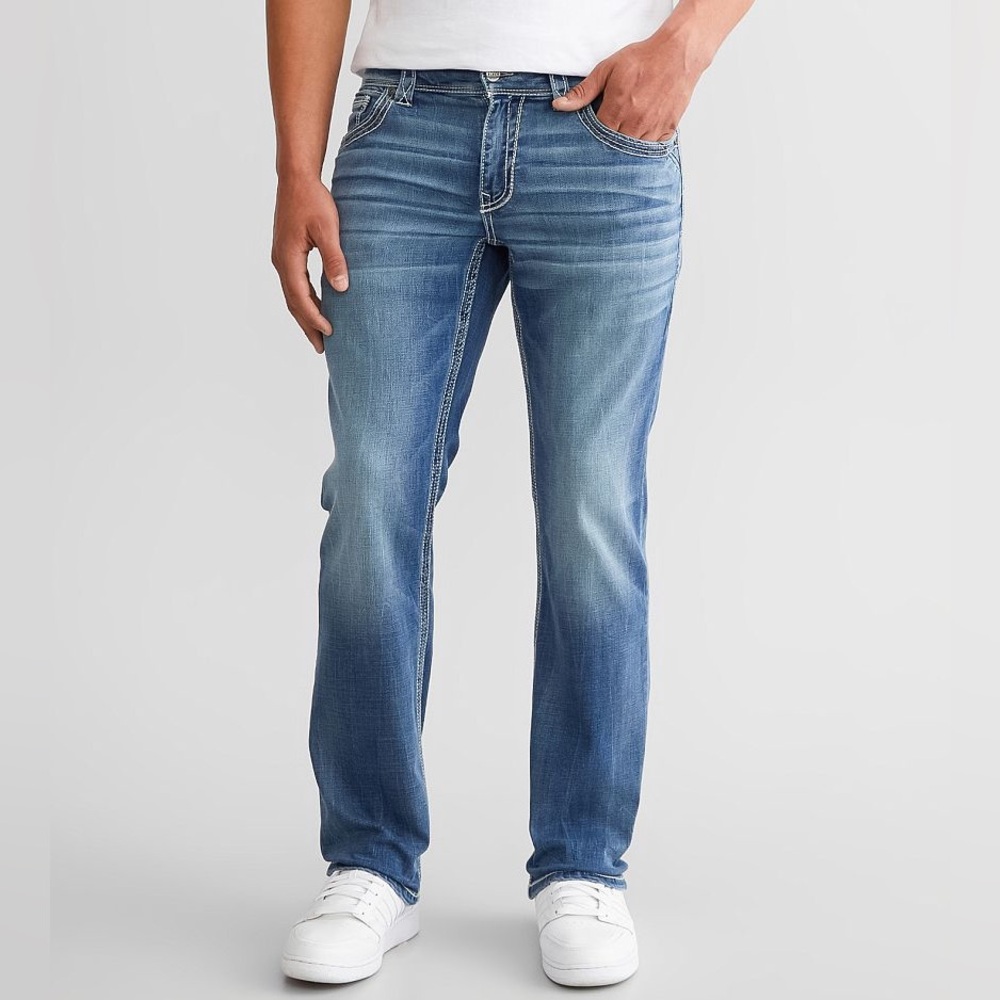 BUCKLE BLACK Nine Straight Stretch Jeans Distressed In Color: Willow - Picture 3 of 9